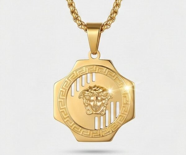 The Golden Medusa & Greca Hexagon Statement Pendant