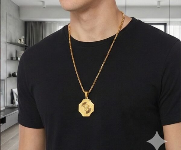 The Golden Medusa & Greca Hexagon Statement Pendant