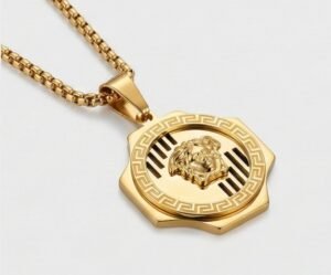 The Golden Medusa & Greca Hexagon Statement Pendant