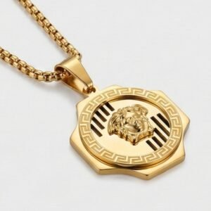 The Golden Medusa & Greca Hexagon Statement Pendant